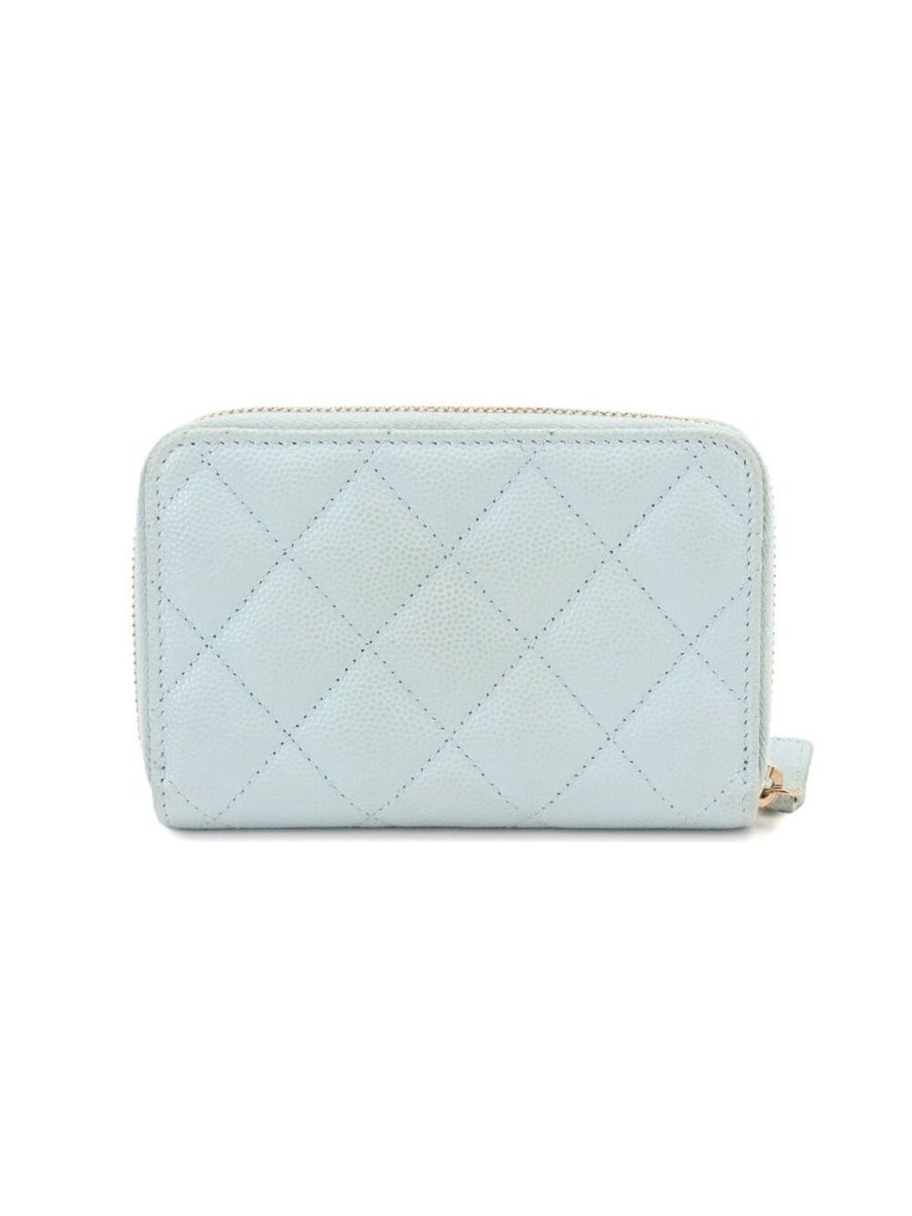 Chanel Quilted Coin Purse Caviar Leather Light Blue Gold - Picture 3 of 9